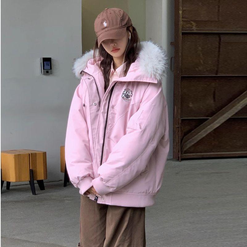 Parka Gruesa Cálida Acolchada con Capucha y Cuello de Piel para Mujer Abrigo Casual de Invierno