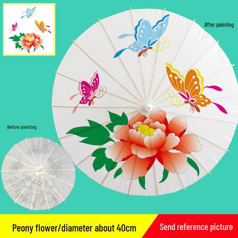 DIY Handbemaltes Weißes Ölpapier Schirm-Set für Kinder - Bastelprojekt im antiken Stil für den Kindergarten