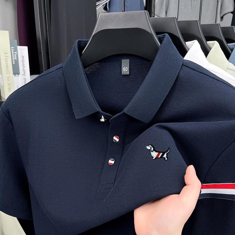 Cotton Men's Polo Shirt Lapel Short Sleeve T-Shirt Summer Arrival Small Dog Print Fashion Business Menswear