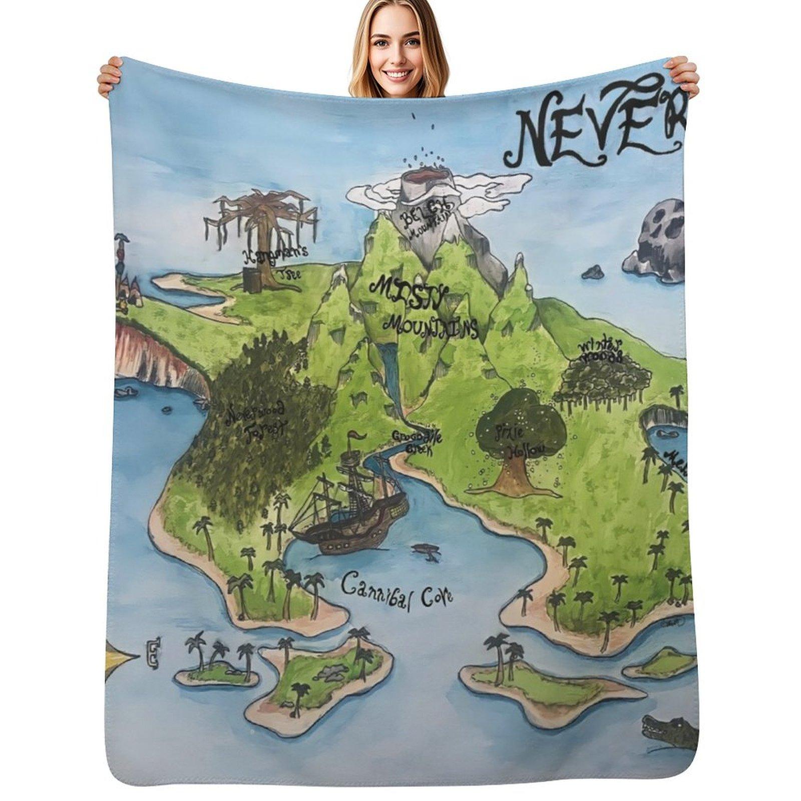 Neverland Map Throw Blanket Plush Fuzzy Cozy Blanket for Couch Sofa Size: 75*100cm, Weight: 230 GSM