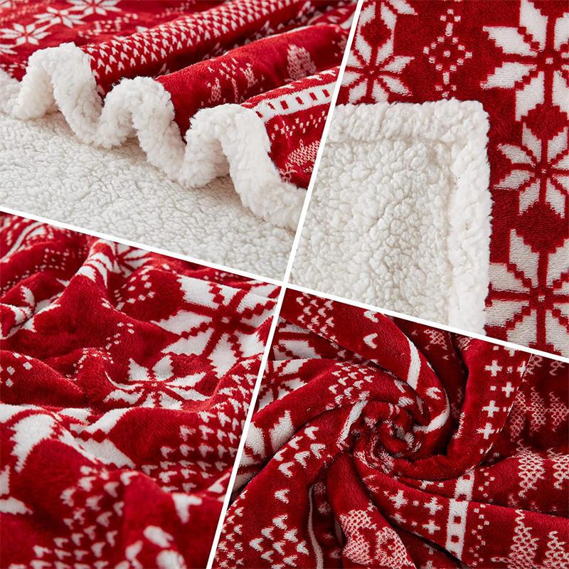 Christmas Reindeer Throw Blanket Double Layer Thicken Fluffy Soft,Warm,Fleece Flannel Santa Claus Snowman Blanket Home Gift