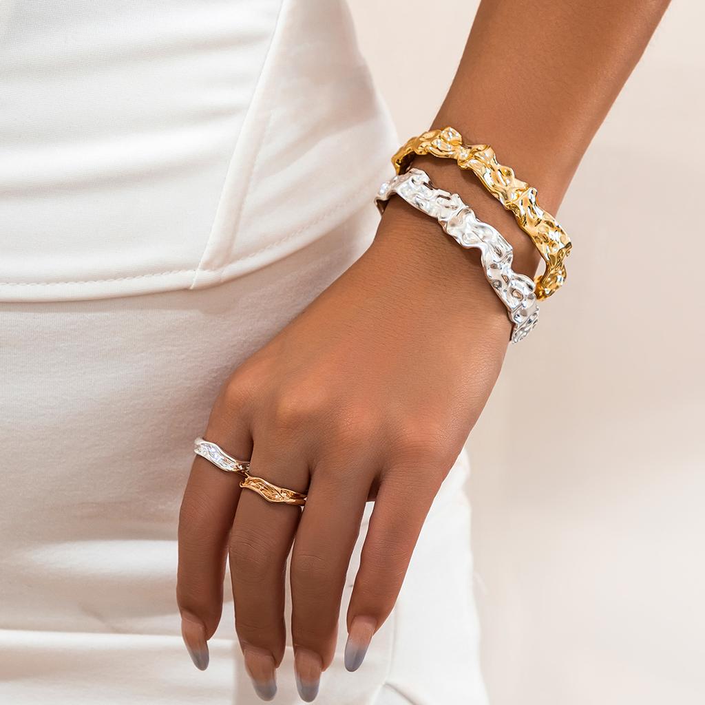 IngeSight.Z Creative Irregular Concave Convex Surface Bracelet for Women Vintage Gold Color Open Wide Bangles Party Jewelry Gift
