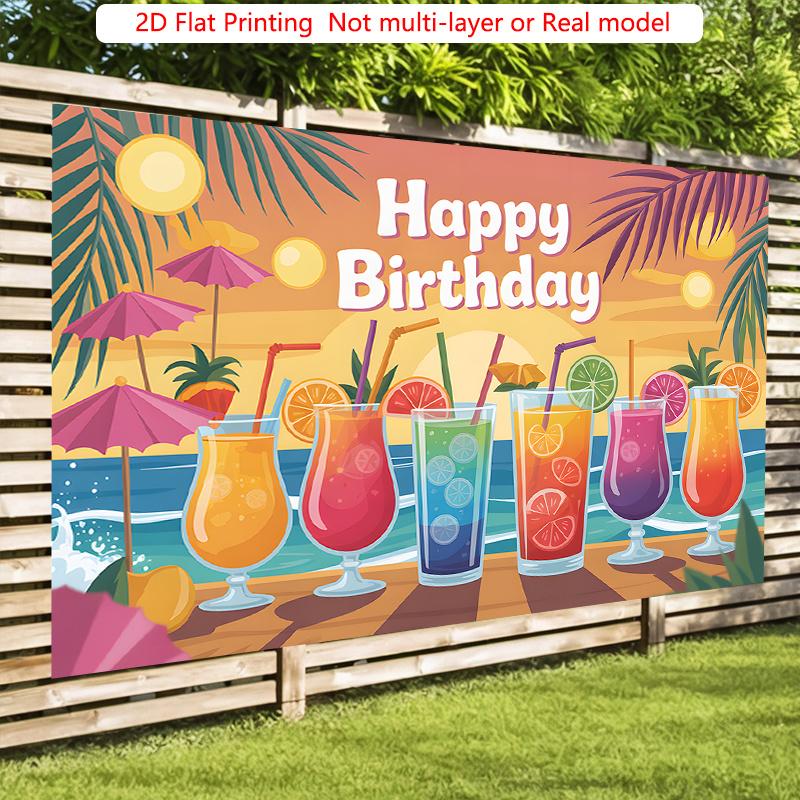 Party Backdrop Tropical Flat Drinks Umbrellas Sunset Scene Photo Booth Background Front Door Decor