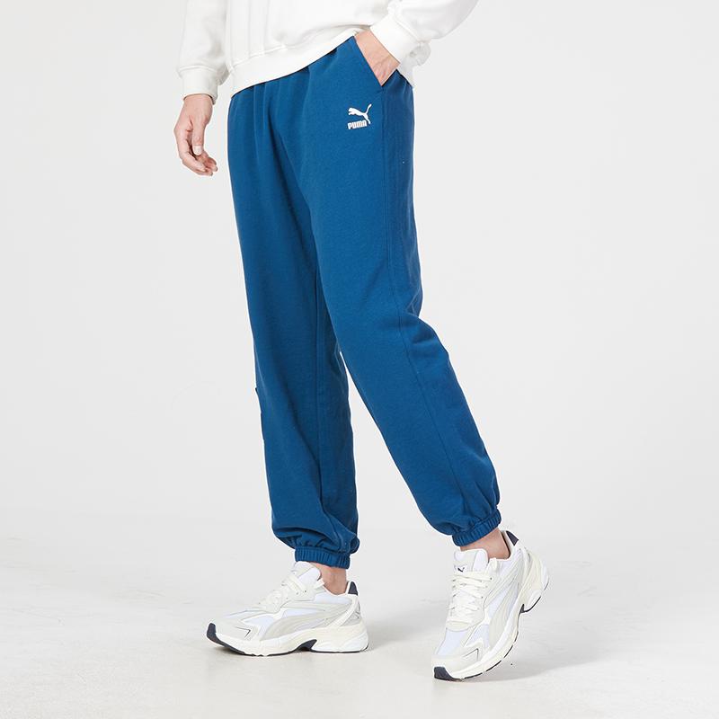 Puma Team Badge Sweatpants With Solid Color Logo Cuff Men Bottoms Blue 677378-45
