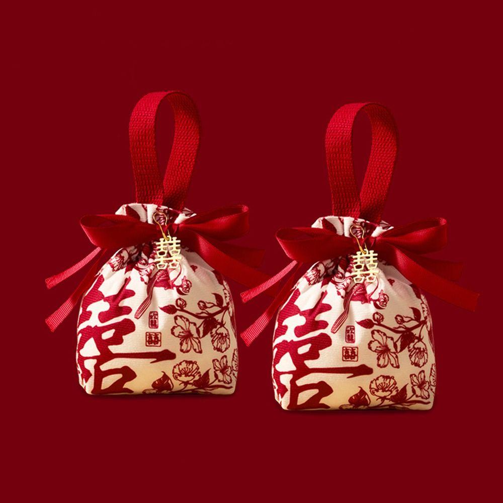 5pcs Chinese Style Drawstring Bag Flowers Gift Packing Bag Fashion Wrist Hand Bag Female/Girls