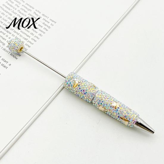 Decorative Pens for Beads Glitter Beadable Ballpoint Pen, Sparkly Rhinestone Star Moon Beaded Plastic Writing Crafts DIY Handmade Gel Ink Pen