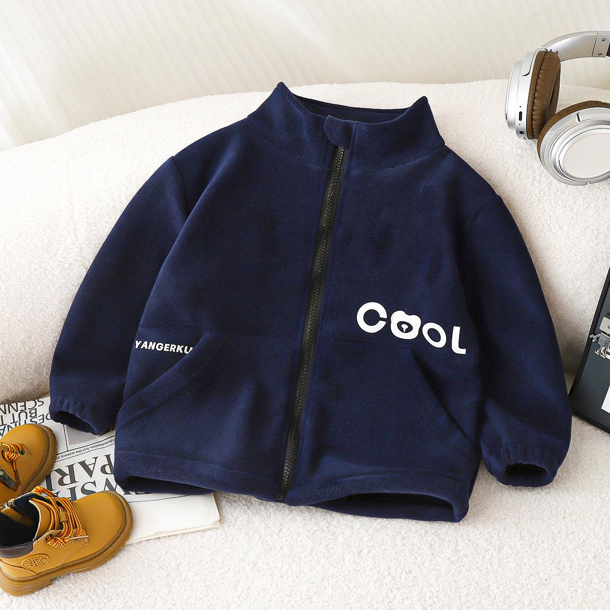 

Осенняя детская двухсторонняя толстая куртка со стойкой 90 cm темно-синий