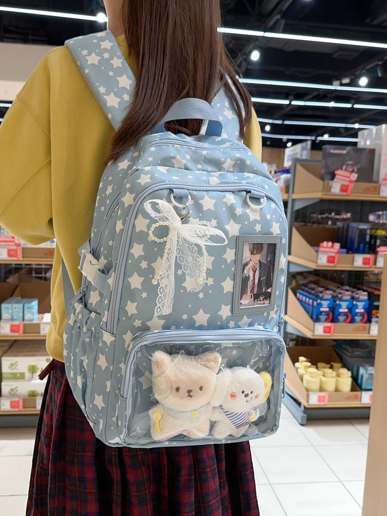 Starry Nylon Kids Backpack With Padded Shoulder Straps For School And Teens