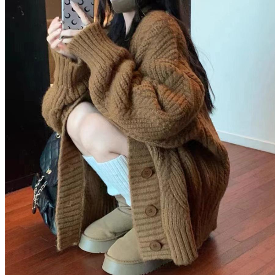 Women Autumn Winter Knitted Cardigan Sweater Y2k Clothes Solid Color V Neck Single Breasted Long Sleeve Tops Clothing Streetwear