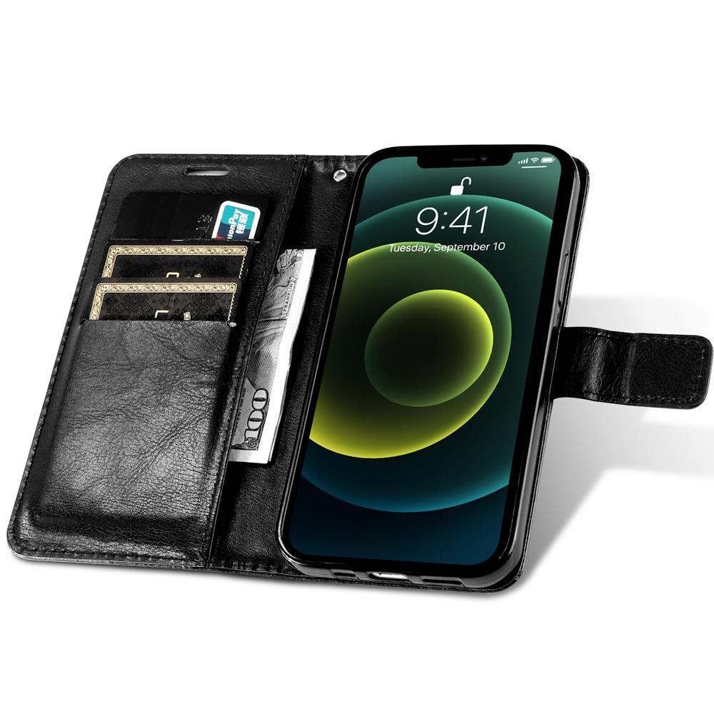 Phone Case For iPhone 16E 11 12 13 14 Plus 15 Plus Pro Max XS Max XR Classic Black Leather Wallet Bag Flip Cover Card Slot