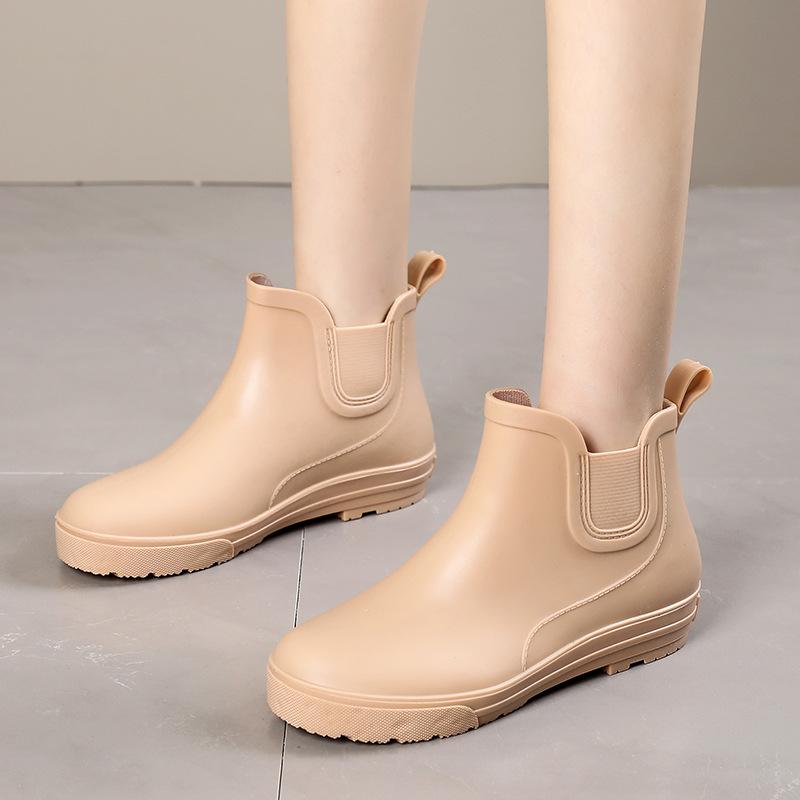 Women's Waterproof Cotton Velvet Rain Boots, Size 34, Non-Slip Short Rubber Boots for Small Feet