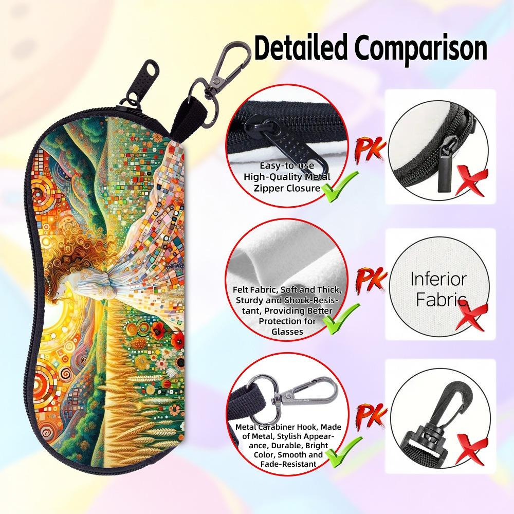 Zipper Eyeglasses Pouch Compact Carabiner Sunglasses Holder Portable Glasses Bag Artistic Anti-Scratch Glasses Case For Daily