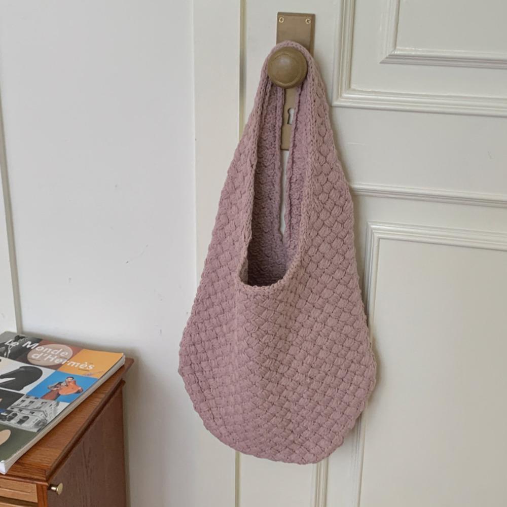 

Large Capacity Cotten Crochet Shoulder Bag Fashion Beach Handbag Hollow Out Weave Bag Shopping Bag светло-розовый