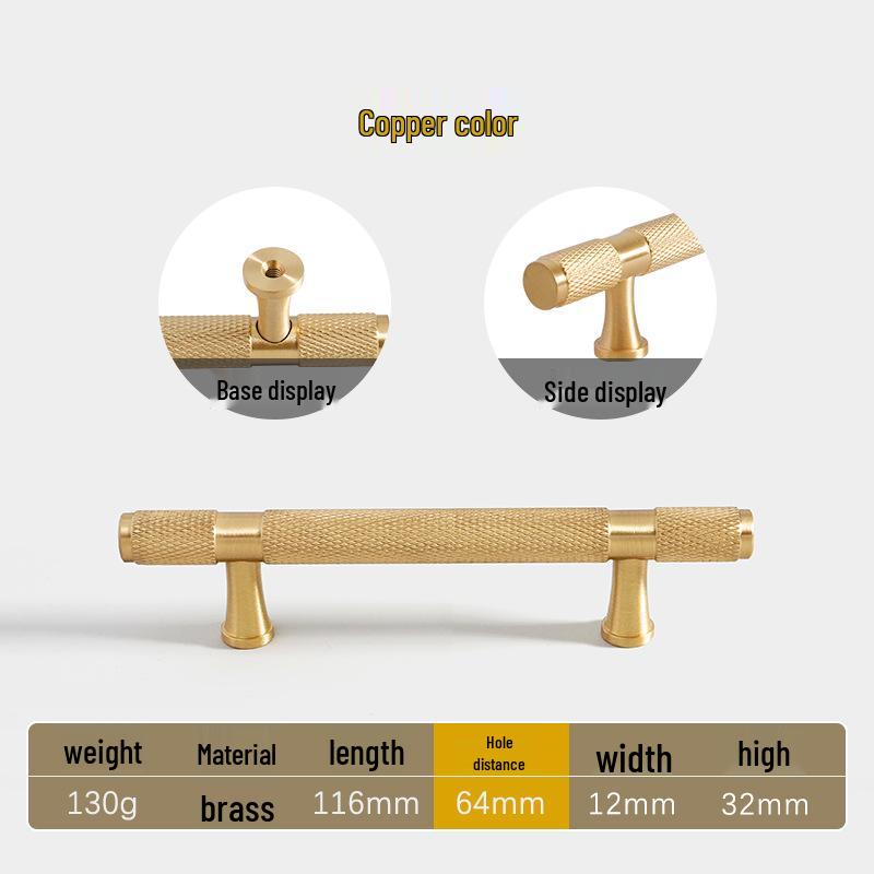 American Style Brass Wardrobe & Cabinet Door Handle - Retro French Copper Design