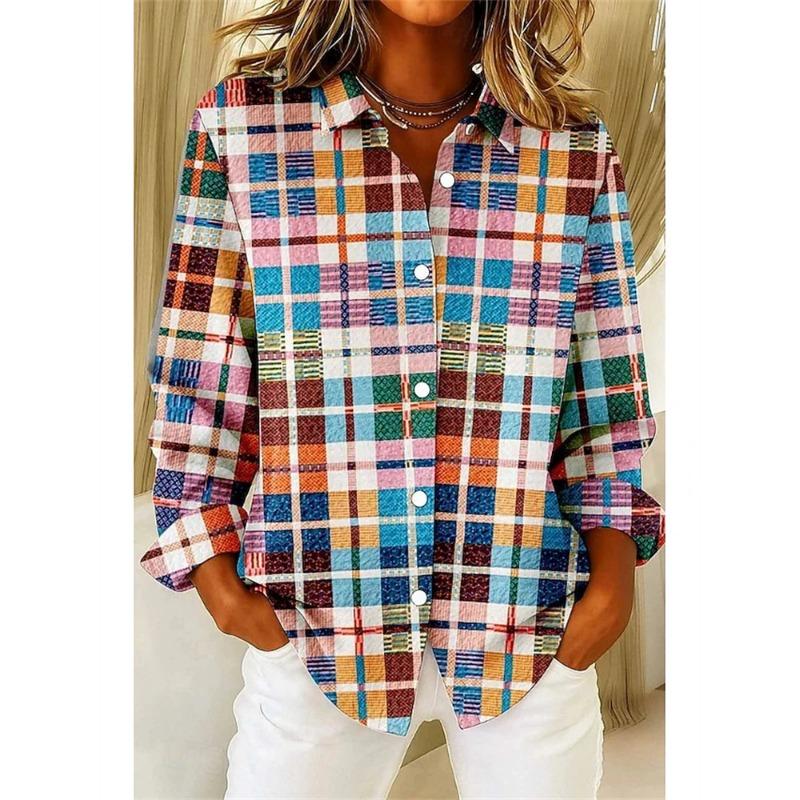 Fashionable Striped Vintage-Style Women's Long-Sleeve Shirt Comfortable And Breathable Collared Shirt Casual Everyday Wear Top