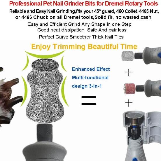 Painless for Dremel Dog Nail Grinder Attachment Replacement heads - Diamond Bit Refills tip Fit Dremel 7760 & 7350, Smooth Grinder Tool Accessories