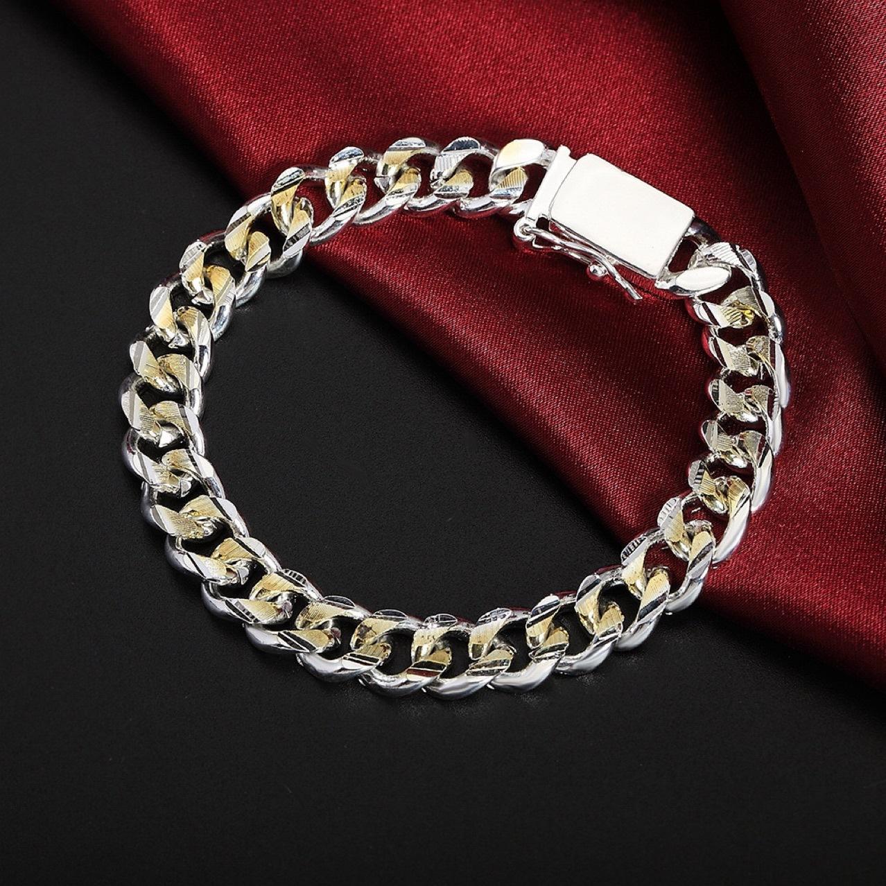 2026 Silver Plated Square Bracelet, Men s Fashion Trend Jewelry 20CM белый