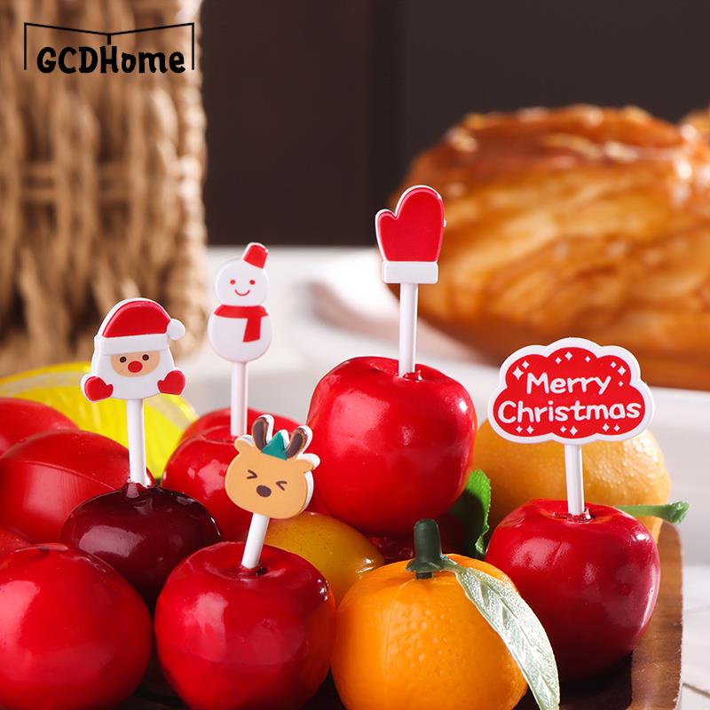 Merry Christmas Animal Fruit Fork Food Grade Plastic Mini Cartoon Kids Cake Fruit Toothpick Bento Lunch Bento Party Decoration