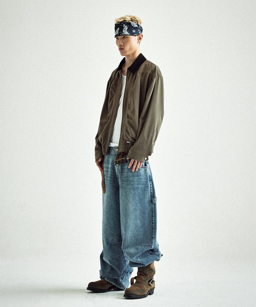 Thevinylhouse Mixed Collar Blouson Jacket Khaki