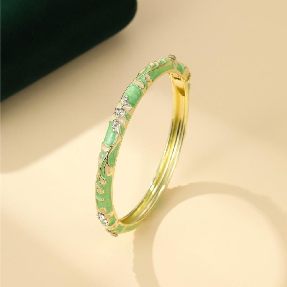 Chinese Style Enamel Flower Bangle Elegant Women's Floral Bracelet Vintage Cloisonne Bangle Bride