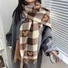 New Bear Hair Plaid Imitation Cashmere Thickened Autumn and Winter Warm Scarf Fashionable and Versatile Double Sided Love Tassel Scarf