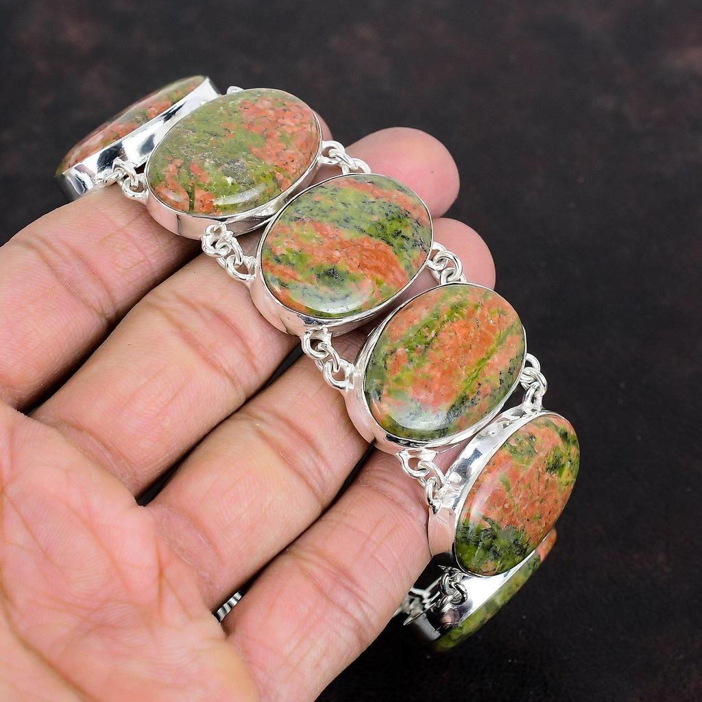 Unakite Gemstone Bracelet 925 Sterling Silver Bracelet Adjustable Chain Bracelet Antique Jewelry Handmade Amazing Bracelet Anniversary Gifts