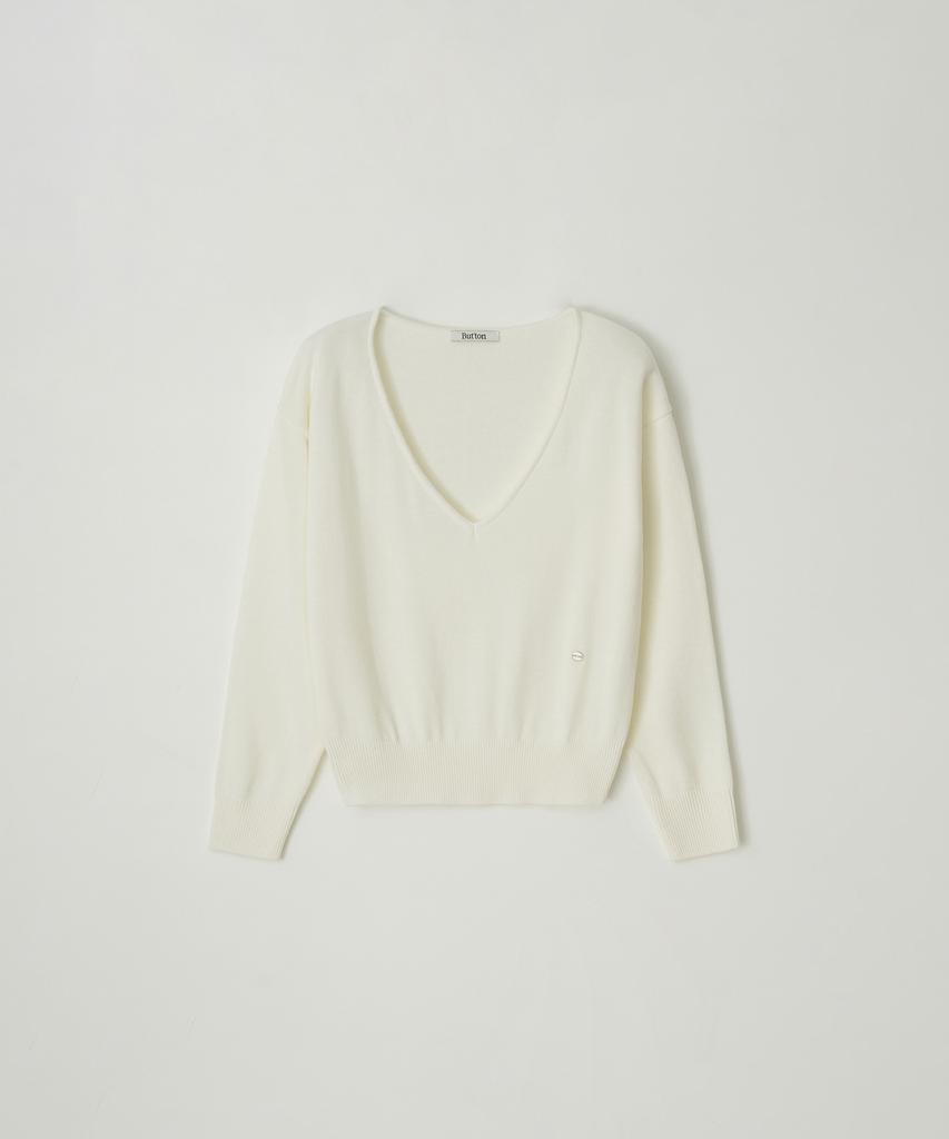BUT'TON Deep V-Neck Knit Set (Ivory)