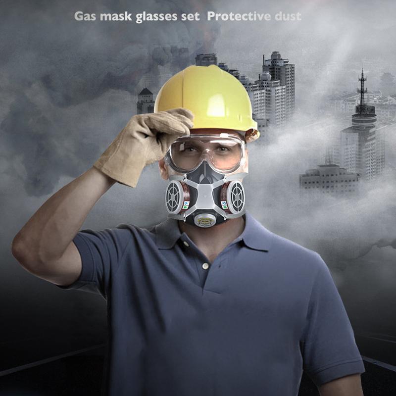 Painting Gas Mask Respirator Set Dual Charcoal Filters Spray Chemical Industry Pesticide Anti Fog Glasses Protective Masks