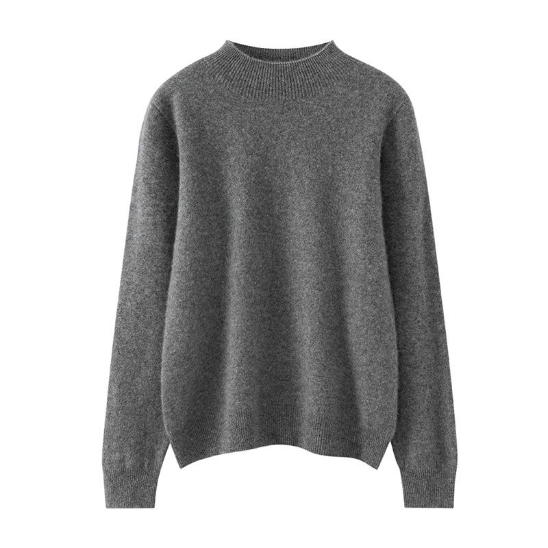 Lekasha Women's 100% Pure Cashmere Half-High Collar Loose Pullover for Autumn/Winter