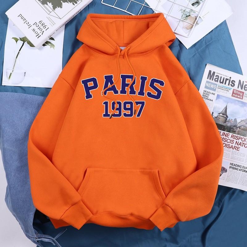 City Letter Print Hoodie Warm Wool Daily Pullover Fashion Casual Loose