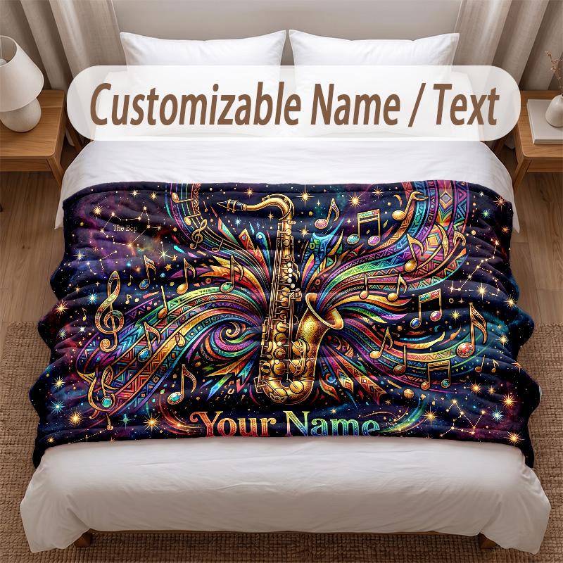 Music General Theme Soft Blanket Personalized Custom Name Text Print Warm Blanket Home Sofa Bedroom Decor