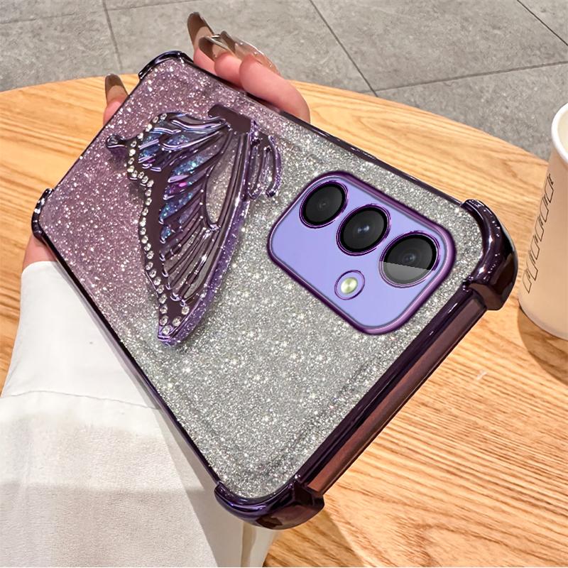 Glitter Butterfly Stand Phone Case for Samsung S25 S24 23 S22 S21 Ultra Plus S25 S23 FE A17 A07 A06 A56 A36 A16 A55 A35 A25 A15 A54 A53 A14 A13