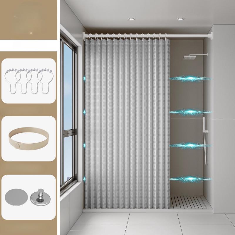 Bathroom Folding Shower Curtain Without Punching Invisible Tarp Toilet Partition Bath Shower Dry and Wet Separation No Rod