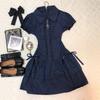 Vintage Wear College-Stil Spitzensaum-Patchwork Blaues Vintage-Hemdblusenkleid Vintage-Kurzrock
