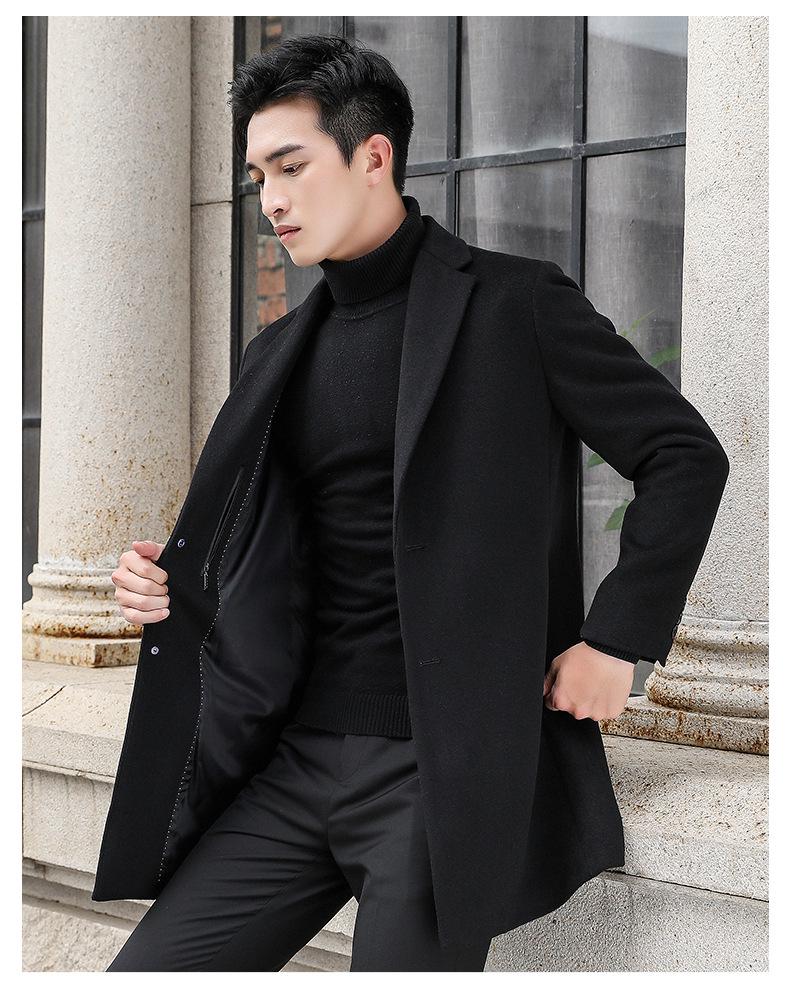 Men's Mid-Length Wool Slim Fit Trench Coat