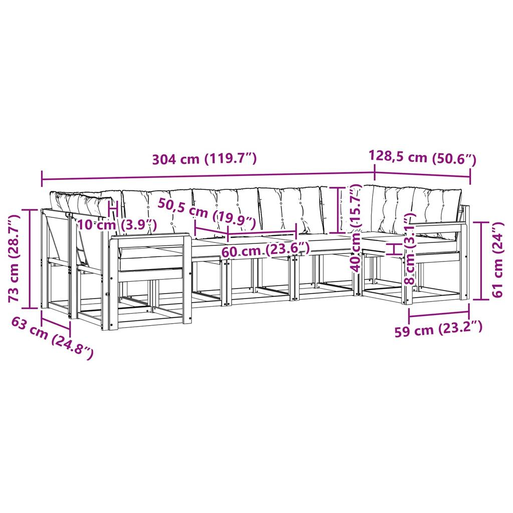 Outdoor Sofa Set with Cushions 7 pcs Natural and Black
