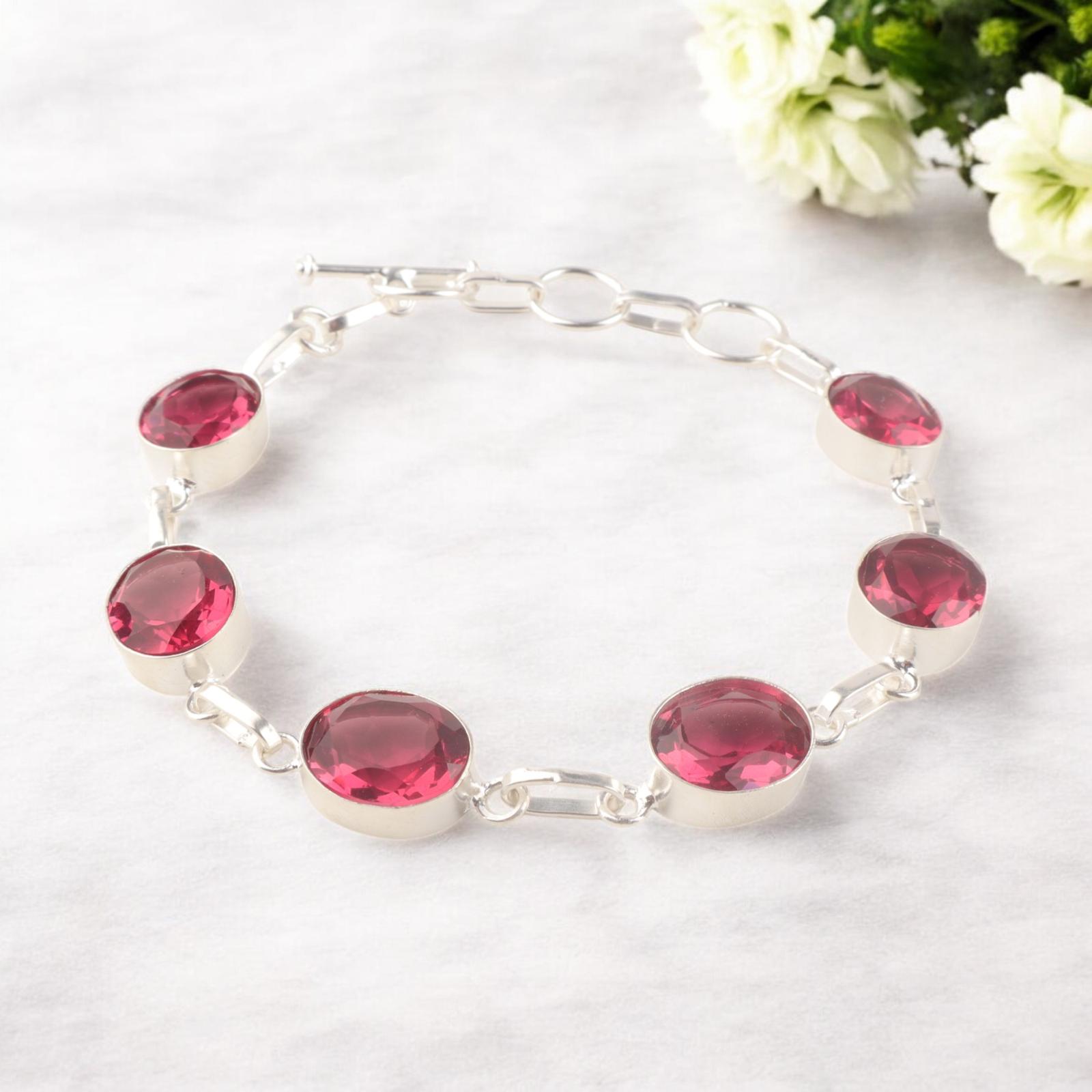 

Драгоценный камень Розовый Турмалин Ювелирные изделия из серебра 925 пробы Ручной работы Бохо браслет 9 RB-5-1