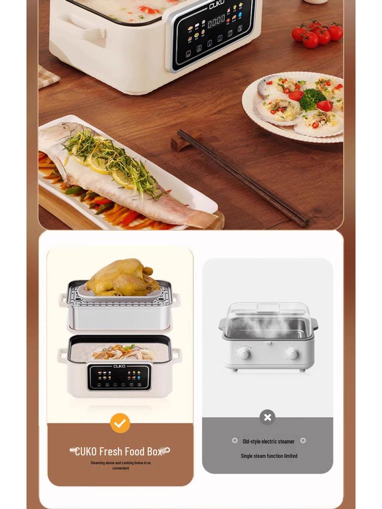 CUKO Intelligenter mehrschichtiger elektrischer Hot Pot und Dampfgarer: All-in-One Schmor-, Dampf-, Dreischicht-Haushaltsgerät.