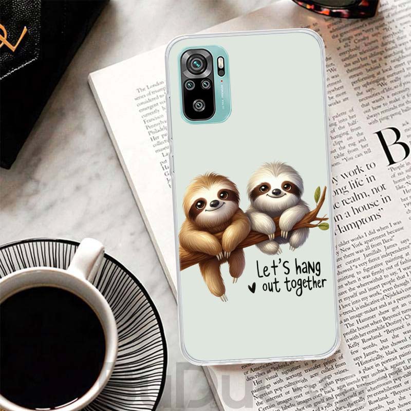 Animal Cute Cartoon Sloth Coffee Cover For Xiaomi Redmi Note 10 9S 9 8T 8 Pro 7 5 Mi 9T 10T 11T 12T 11 12 Lite 12X A3 A2 A1 Prin