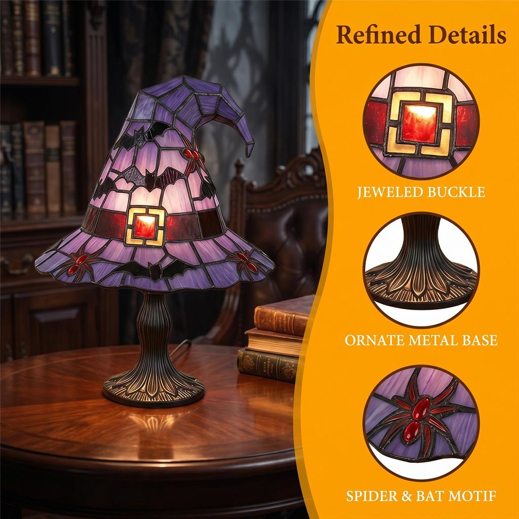Witch Hat Lamp Wear Resist Gothic Wizard Hats Night Light Halloween Tabletop Lamps for Bedroom Mantel Bookshelf Entryway