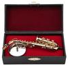 Miniature Alto Saxophone Replica with Stand and Case, Gold-Plated Instrument Model Decor