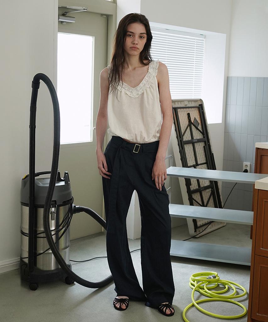 WITHOUT SUMMER Linen Belted Pants_Navy