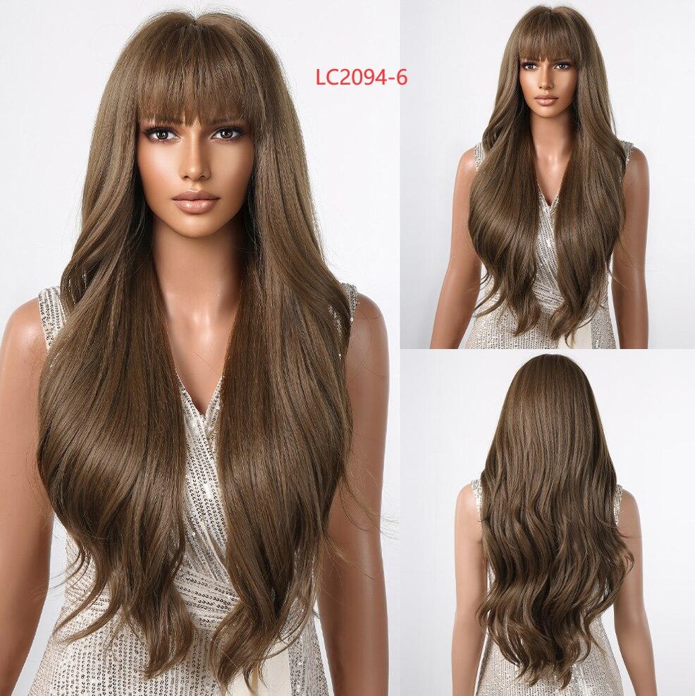 HAIRCUBE Dlouhé vlnité syntetické paruky Světle blond Ombre Paruky pro ženy s ofinou Paruka z přírodního vlasu z tepelně odolných vláken Denní