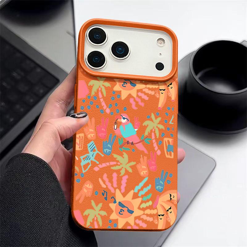 For iPhone 17 Pro Max Case Luxury Colorful Cartoon Pattern Leather Texture Silicone Cover For iPhone 16 Pro Max 15 14 13 12 11 16E Air