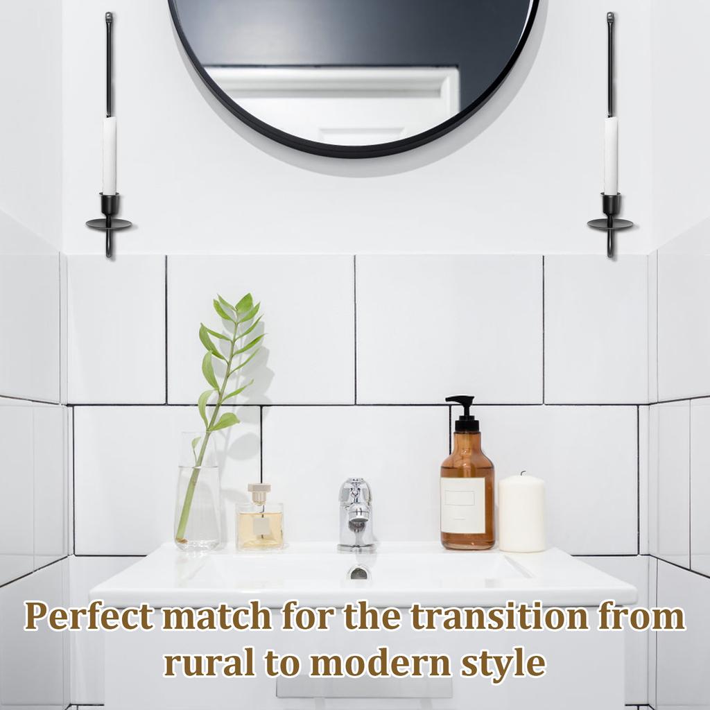 2 Stück Kerzenhalter Wandleuchter Metall Eisen Wandkerzenhalter Schwarz L-Form Wand-Säulenkerzenhalter für Schlafzimmer Esszimmer