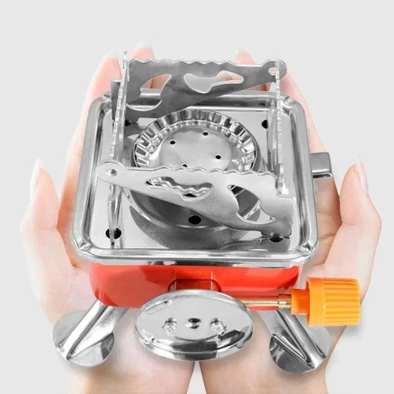 Portable Camping Stove Foldable Windproof Mini Outdoor Gas Burner  Carry Bag Lightweight for Backpacking Hiking Picnic BBQ Grill
