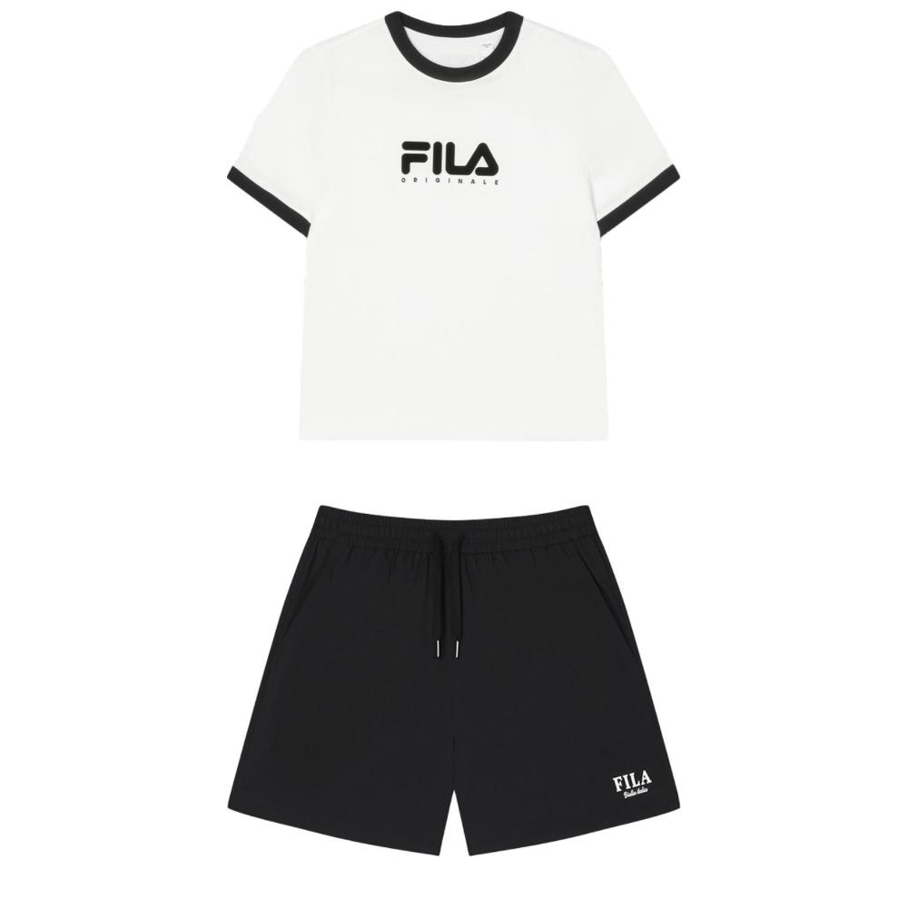 

Fila Удобная Модная Футболка с Коротким Рукавом и Круглым Вырезом и Пляжные Шорты Повседневный Комплект Женские комплекты F11W429113F-WT+F51W429802F-BK L