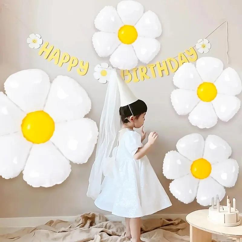 Large Daisy Foil Balloons White Sunflower Inflatable Balloon Baby Shower Wedding Party Decoration Supplies Globos Kids Gifts Toy