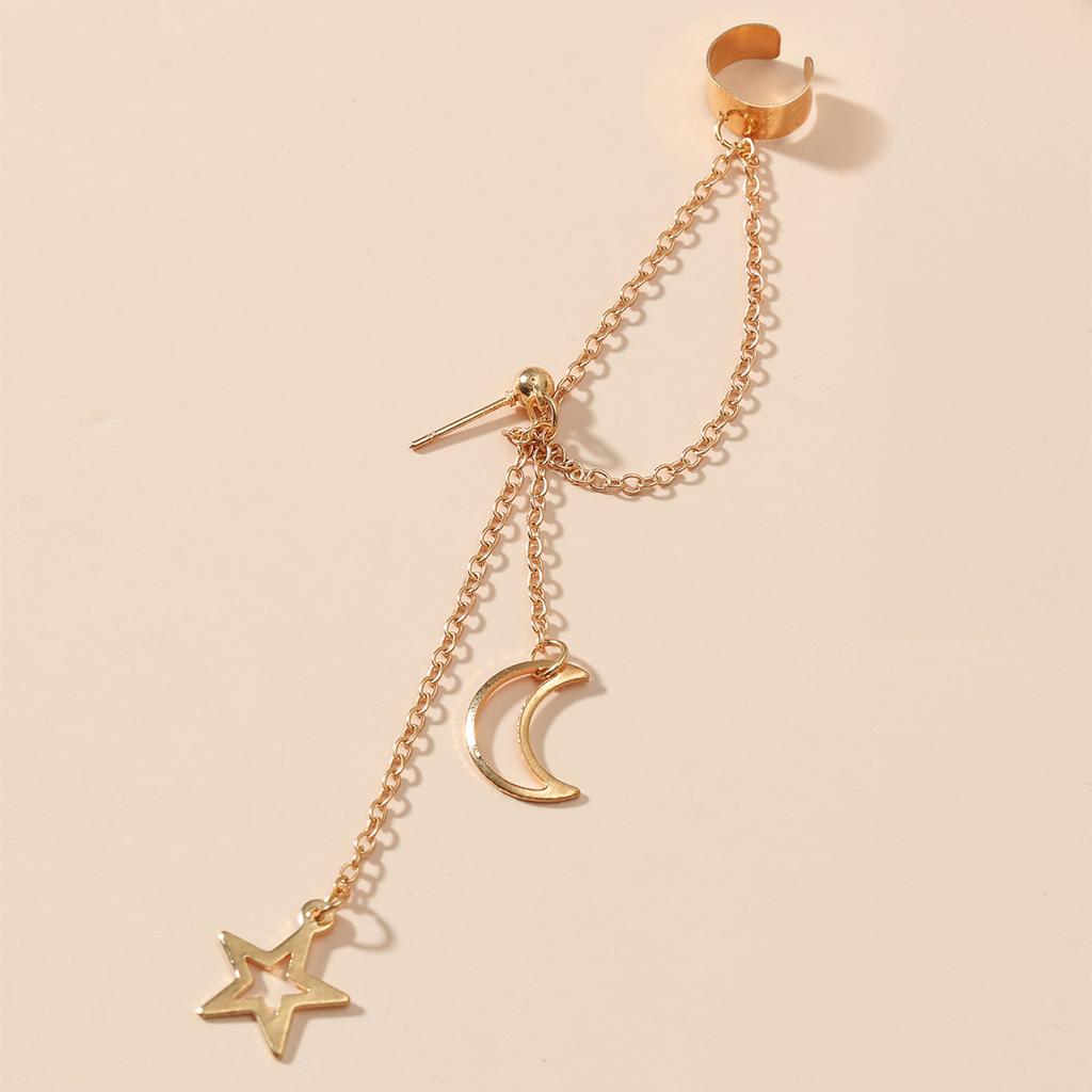 Korean temperament simple tassel star stud earrings ins personalized moon long chain earrings 2025 popular jewelry