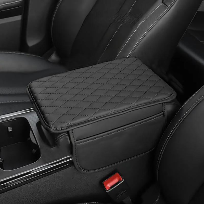 PU Leather Car Armrest Mat Center Console Arm Rest Protection Cushion With Storage Pockets Armrests Car Interior Accessories